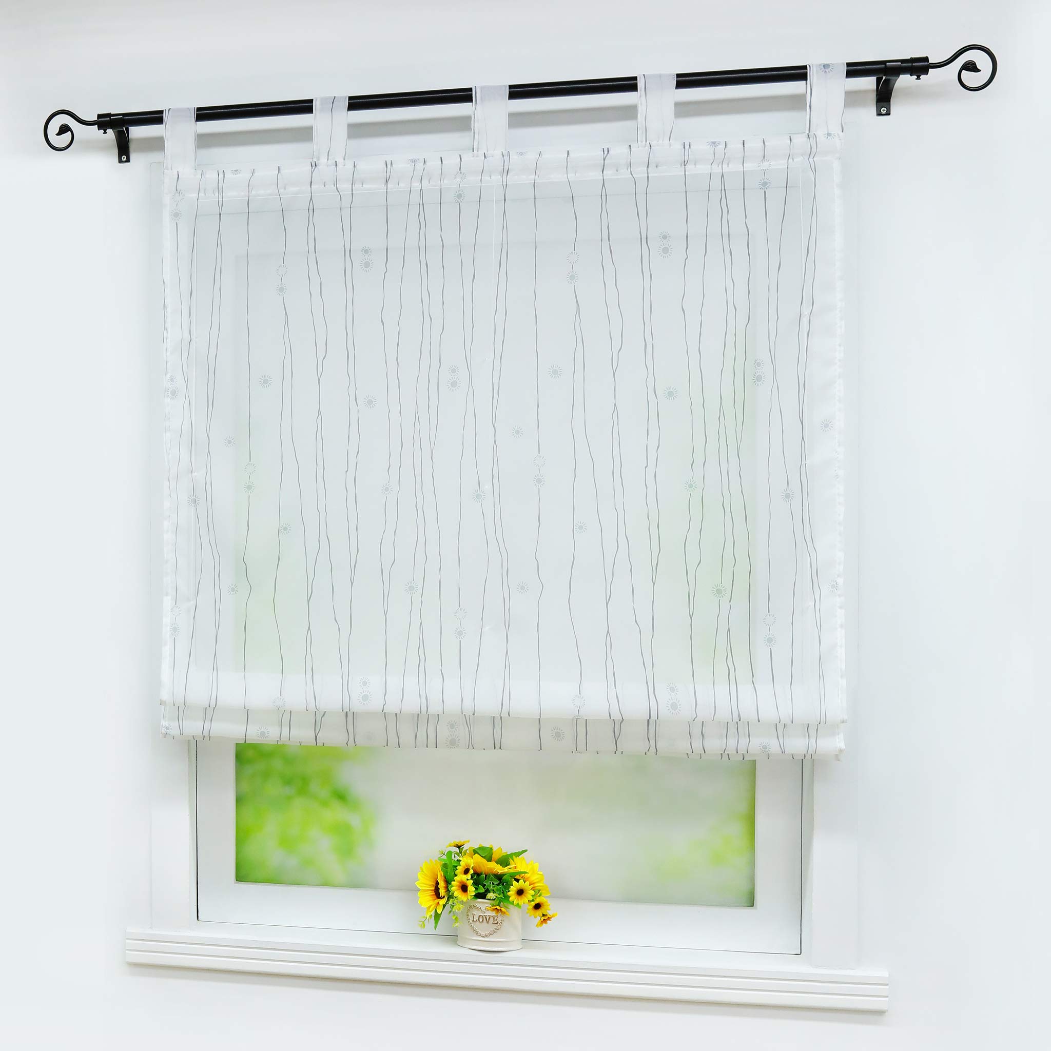 Yaland - Tenda a pacchetto in voile con passanti, trasparente, tinta unita, con passanti, 140 x 140 cm, colore: Grigio