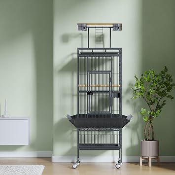 61 Large Parrot Cage, Rolling Caster Wheels, Large Bird Cage for Small Medium Parrots, Macaws, Cockatoos Sun Parakeet Green Cheek Conure Dove Lovebird Budgie Play Top with Stand