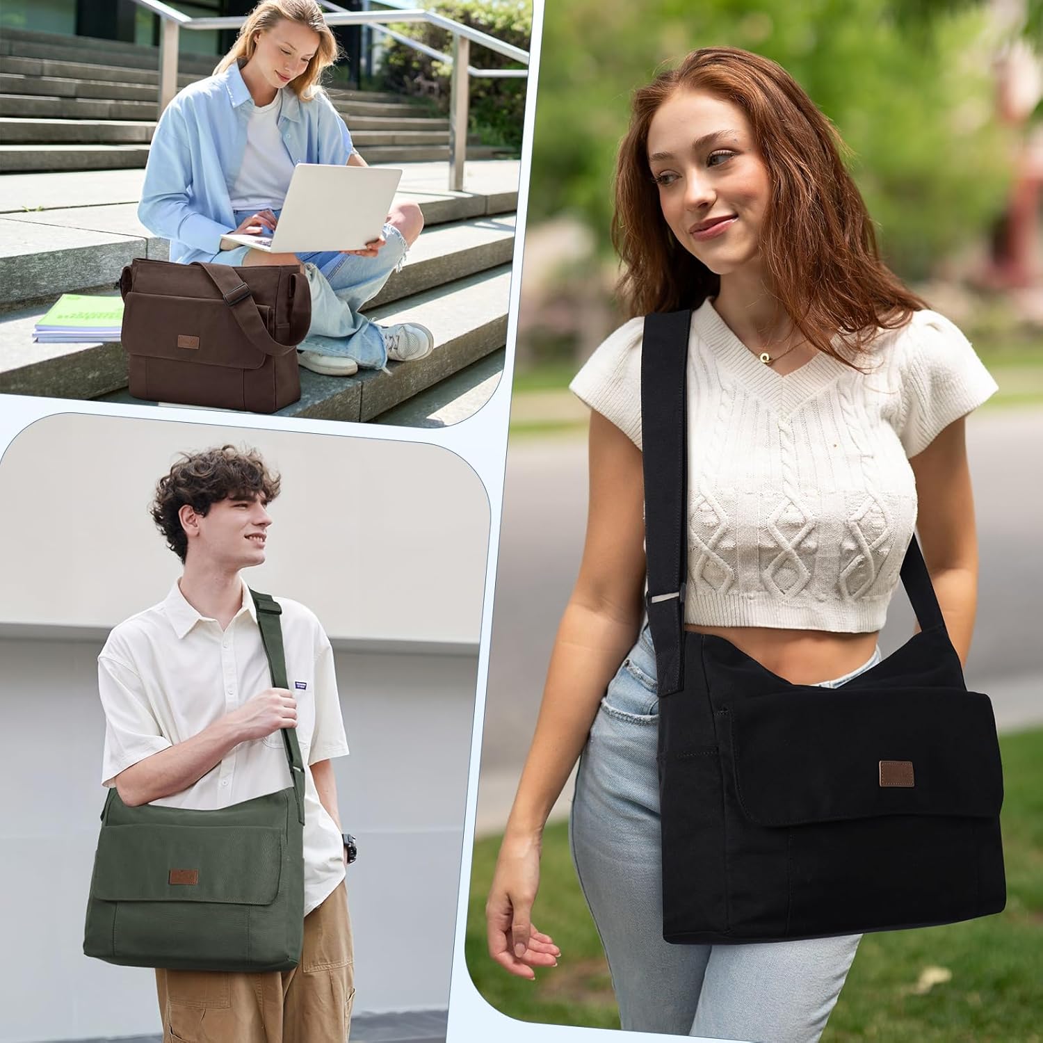 Chase Chic Canvas Messenger Bag, Large Vintage Crossbody Shoulder Satchel Work Bag for Women Men College