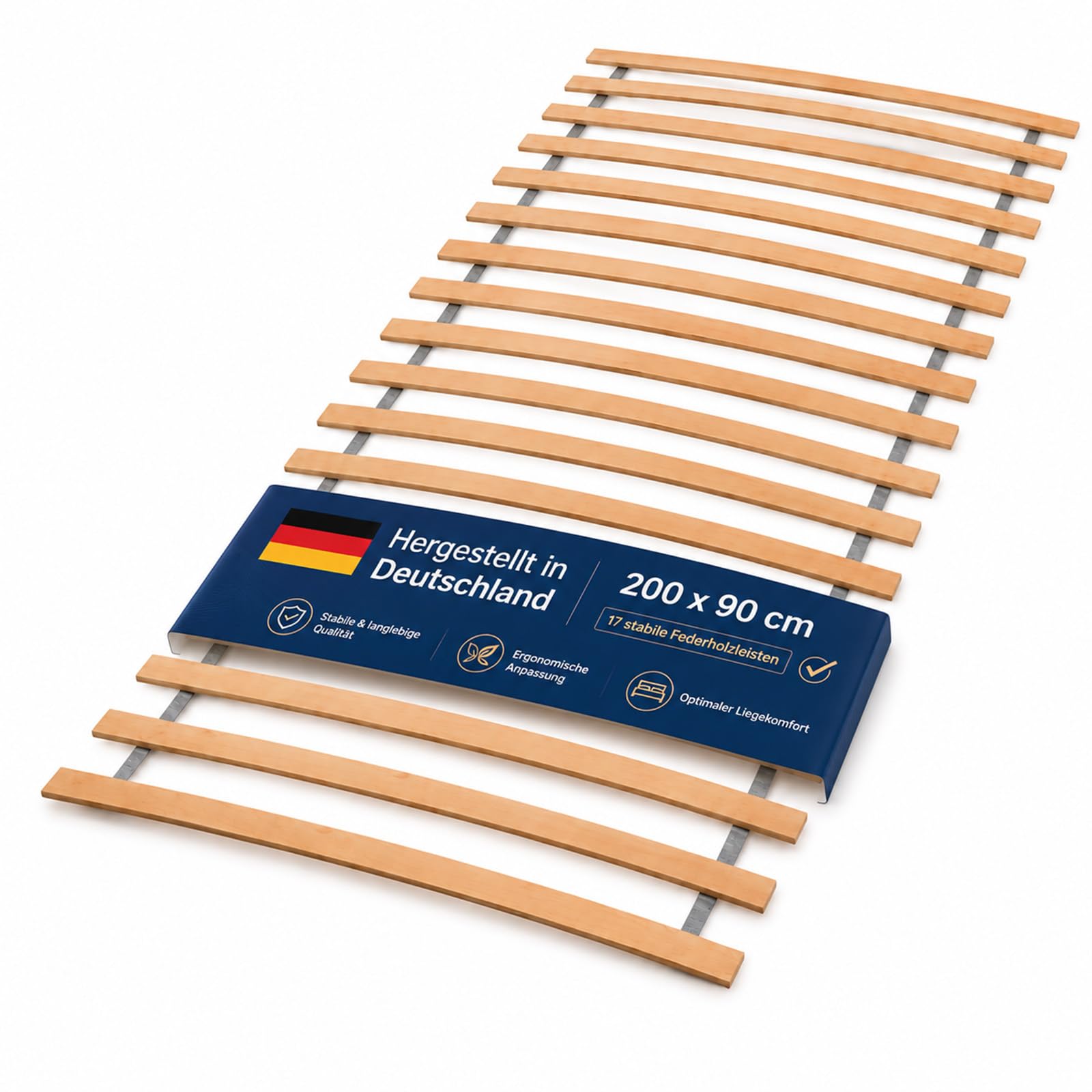Rollrost 90x200 cm Lattenrost Birkenholz 17 Federleisten Bettrost Stabil | BURI Roll-Lattenrost Made in Germany, belastbar bis 100 kg für Matratzen und hohen Schlafkomfort mit stabiler Konstruktion