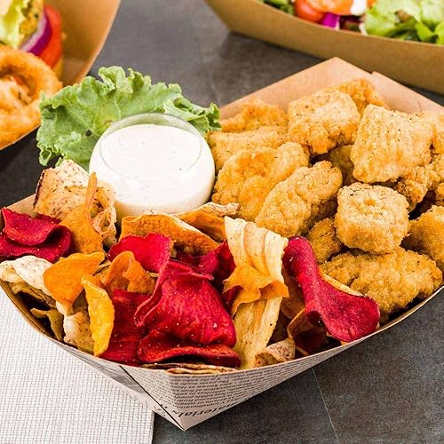 Vista 112 de Restaurantware Papel de periódico Bio Boat - 3" x 2" x 1" - Caja de 50 unidades Newsprint