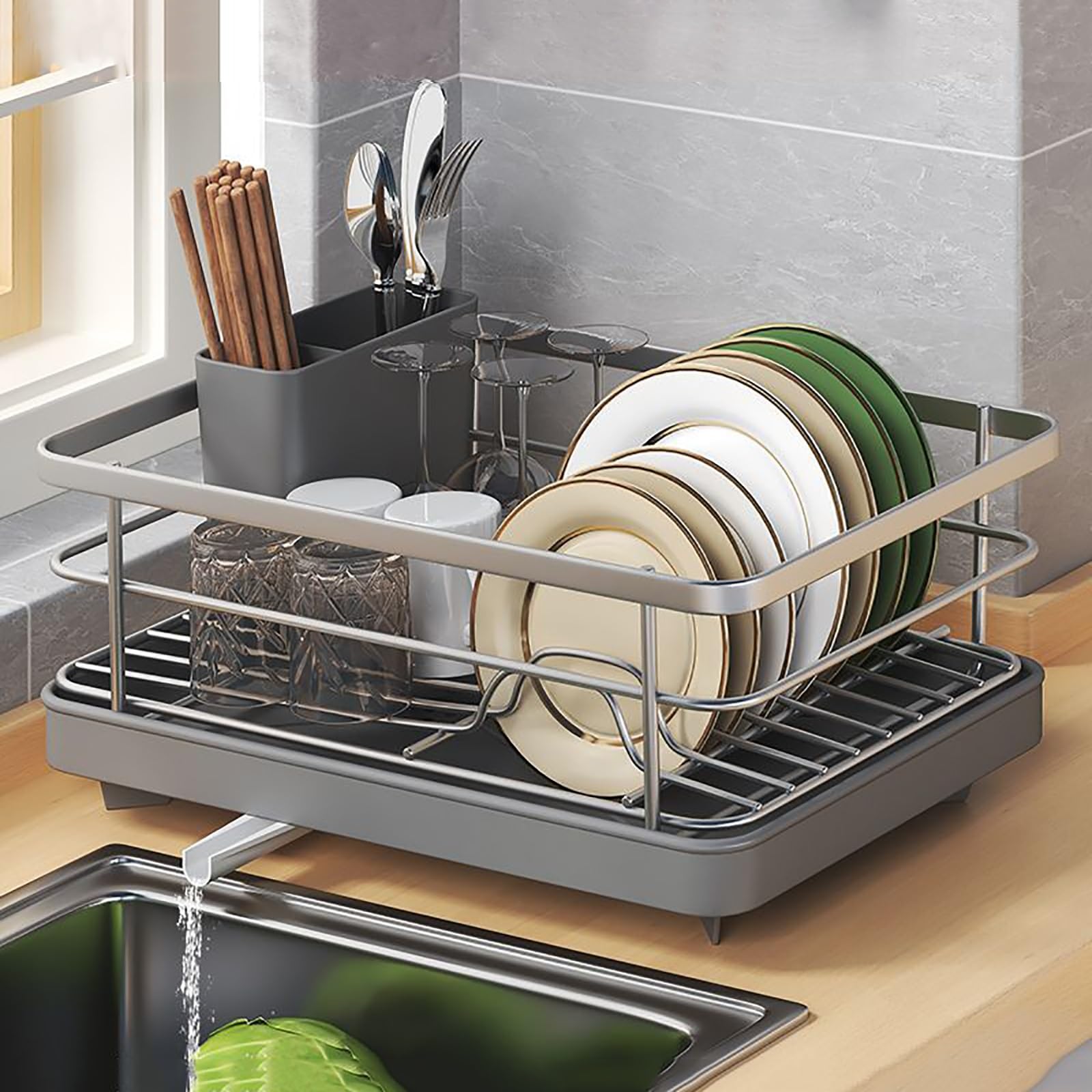 Escurridor ajustable para platos con drenaje telescópico, adiós a la humedad en la cocina