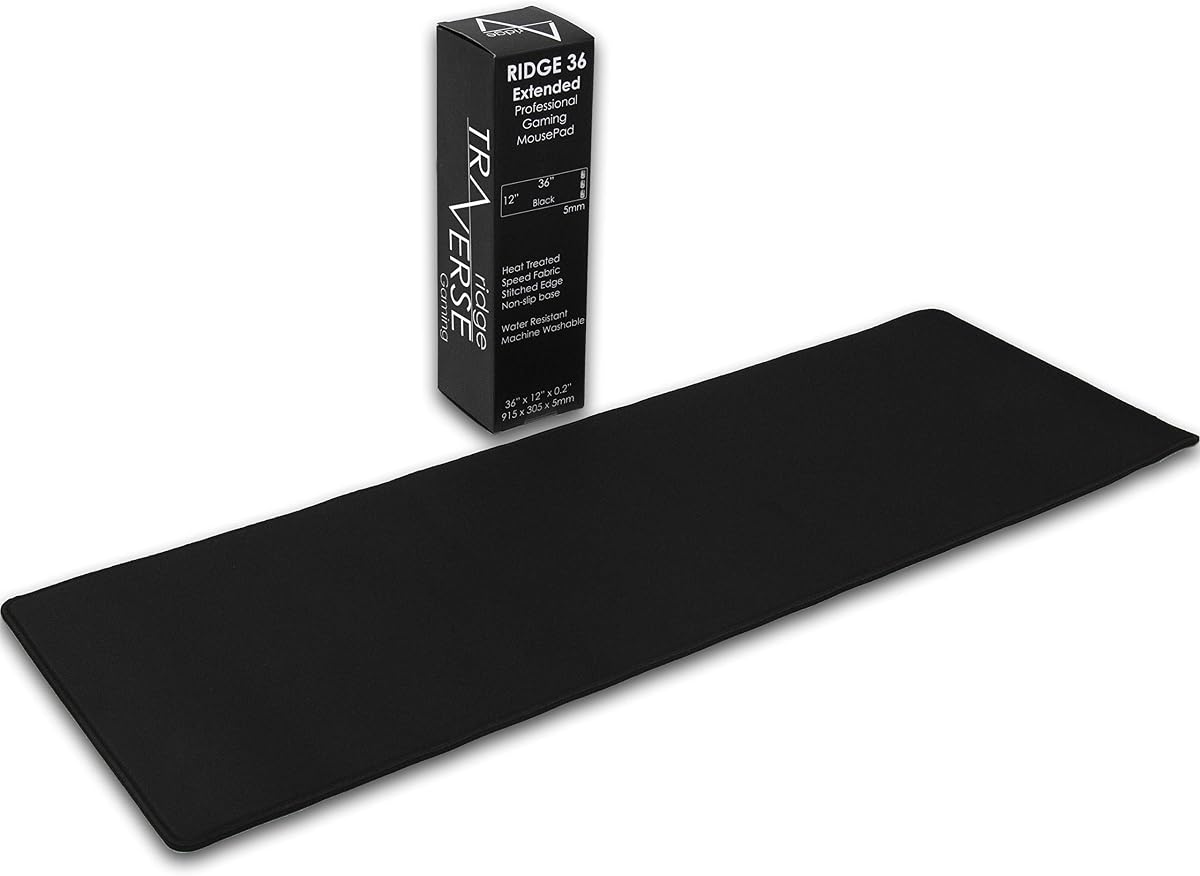 Alfombrilla de ratón para juegos (5 mm) extendida 36 pulgadas | 36x12x0.20 Extra Grueso | Negro | Borde cosido, tapete de escritorio lavable grande