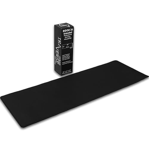Traverse Ridge Gaming Mouse Pad (5mm) Extended 36 inch | 36x12x0.20 Extra Thick | Black | Stitched Edge, Large Washable Desk Mat - 36” Extended (5mm)