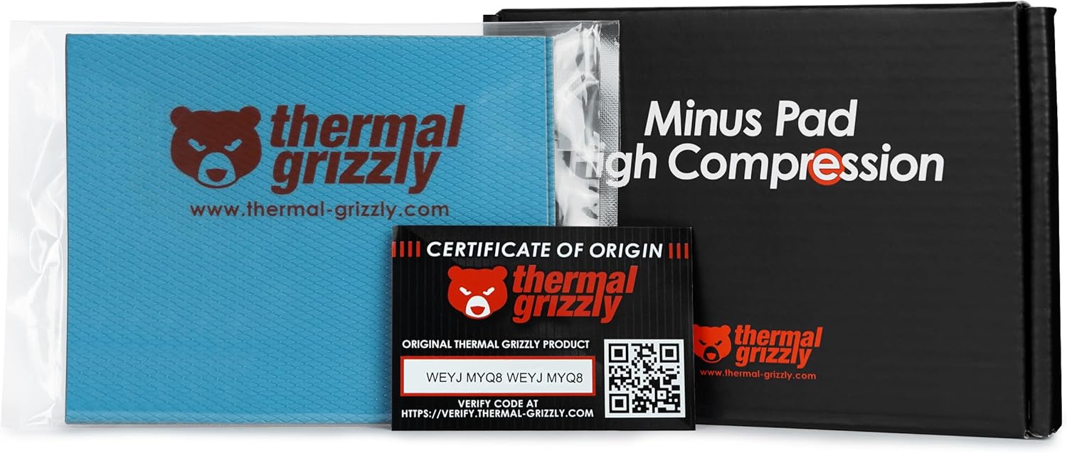 Thermal Grizzly Minus Pad High Compression - 120x100x5.0mm 2-Pack Thermal Interface Pad, Electrically Non-Conductive, High Thermal Conductivity & High Compressibility for SSDs, GPUs & Electronics