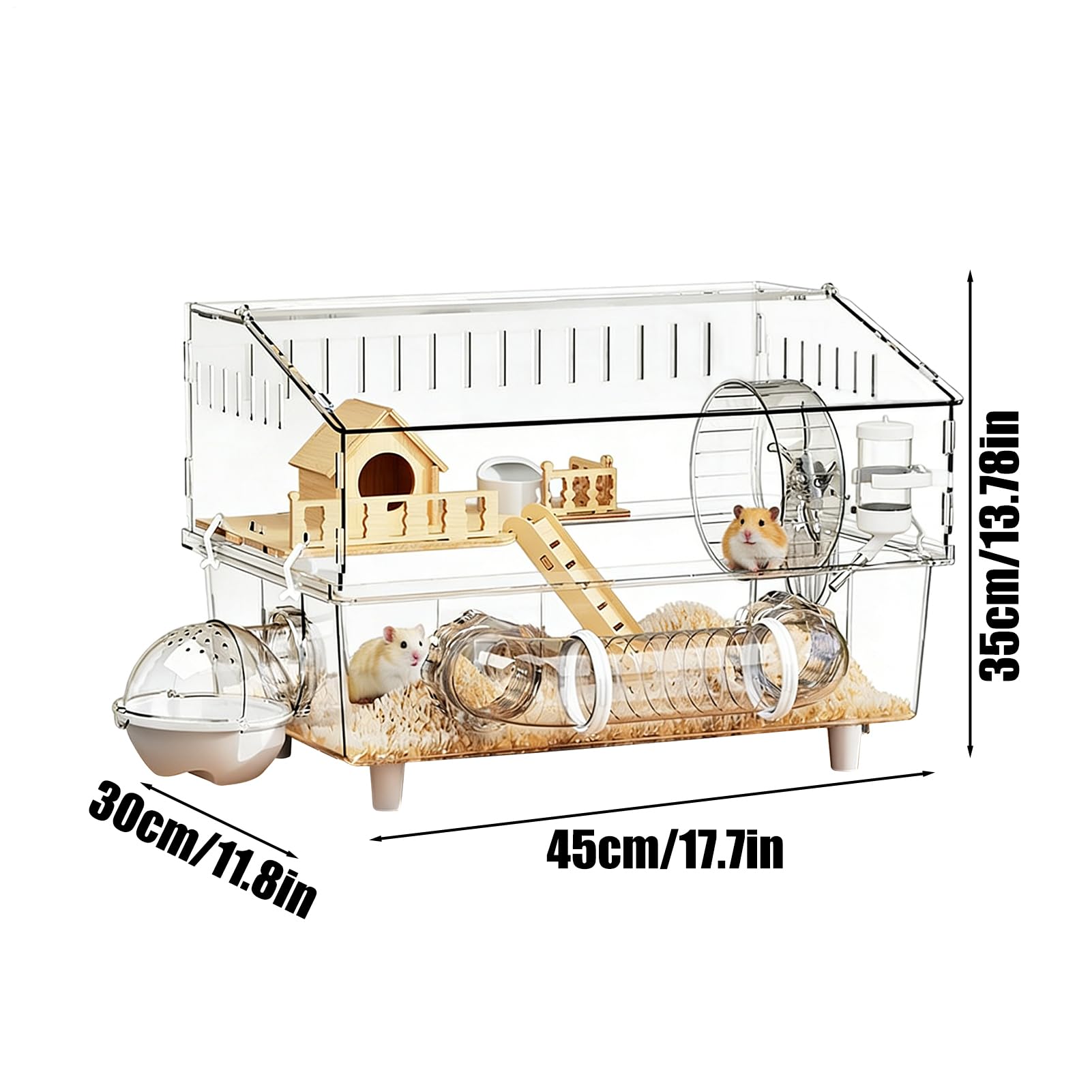 Jaula Amplia para Hámster Medidas 45x30x34.5 cm, Hábitat de Acrílico | Recinto Transparente para Roedores para en Interiores, Hogar, Juego, Viaje, Mascotas y Animales