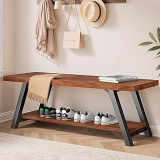 IBF Natural Real Wood Entryway Bench, Solid Wood Storage Bench, Industri...