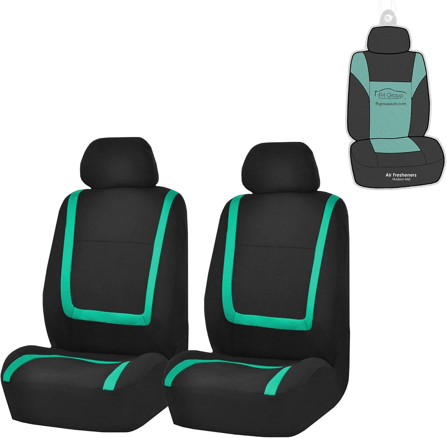 FH Group FB032102 Unique Flat Cloth Seat Covers Pair Set, Solid Black Color - Fit Most Car, Truck, SUV, or Van - with Gift