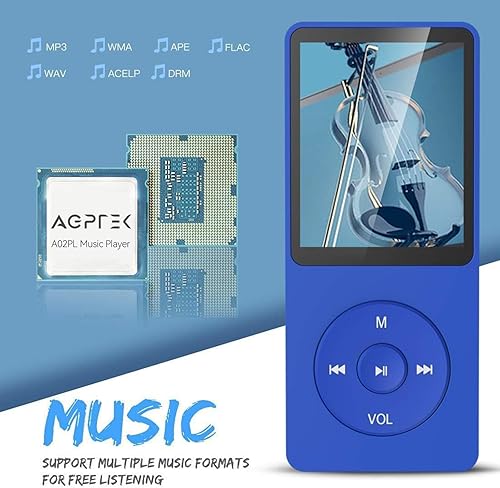 Miniatura 3 de AGPTEK A02PL - Reproductor de MP3 de 64 GB, reproducción de 70 horas de reproducción de sonido sin pérdidas, soporta hasta 128 GB (azul profundo)