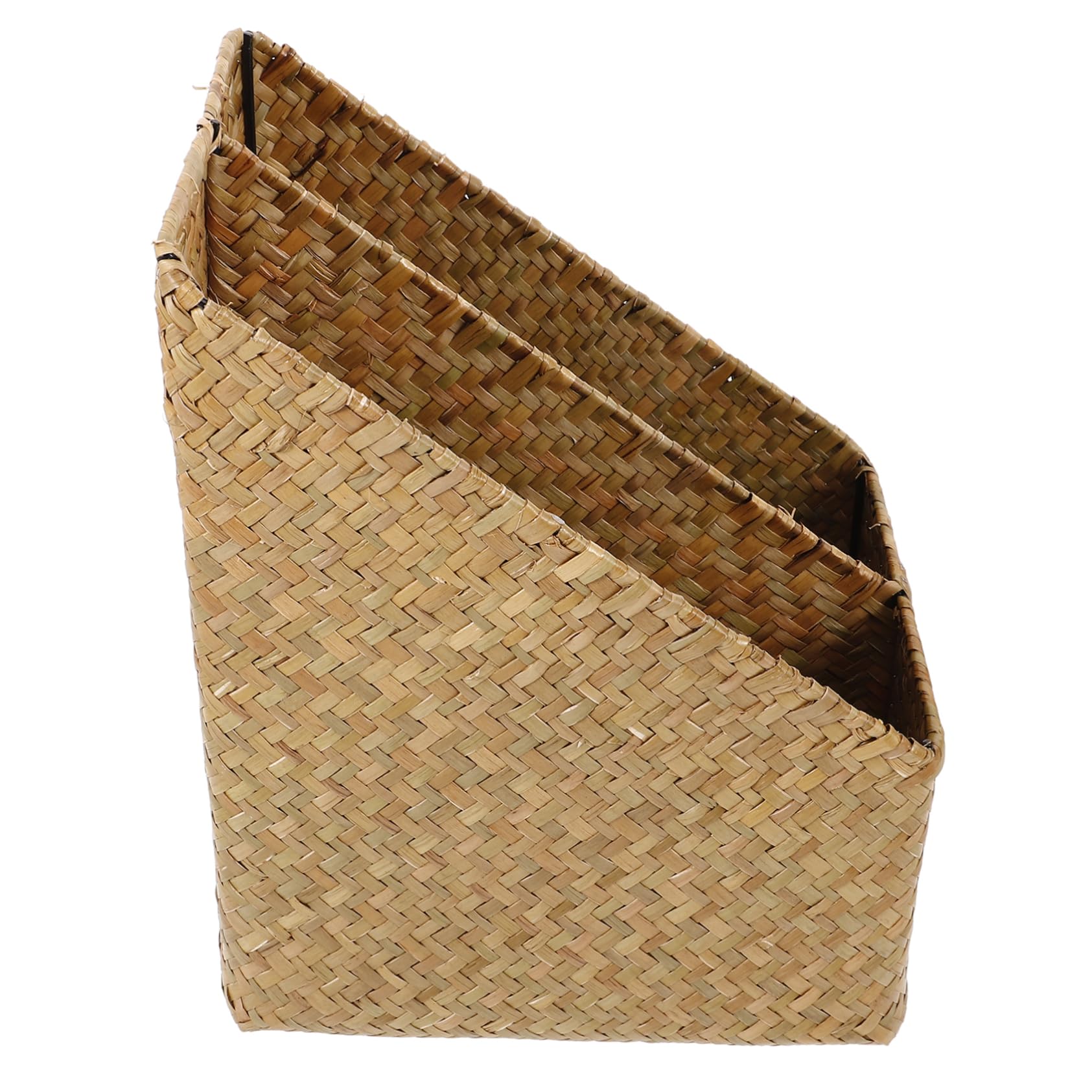 Cabilock Straw Storage Box Rattan Newspaper Rack Wicker Pencil Holder File Organizer Bathroom Organize Basket Rattan Storage Basket Divided Magazine Basket Divided Organizer Bin Storage Bin