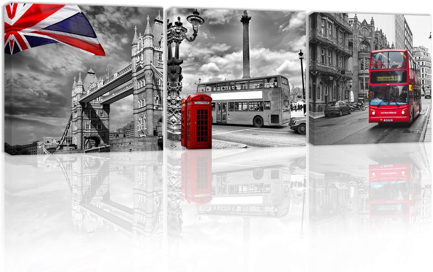 Black and White Red Tower Bridge with British Flag Wall Art Decor Street View of England London City Artwork Canvas Painting Prints Pictures for Home Living Dining Room