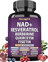 Vista 1 de Suplemento de resveratrol NAD con berberina, quercetina, CoQ10. Fórmula antienvejecimiento para mujeres y hombres. NAD Plus liposomal, refuerzo