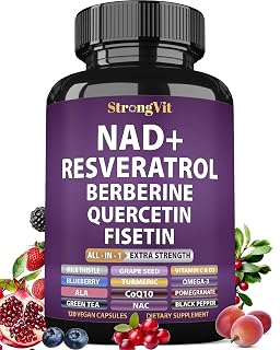 NAD Resveratrol Supplement with Berberine, Quercetin, CoQ10. Anti-Aging Formula for Women & Men. Liposomal NAD Plus, NAD+ Booster, Pure Organic Vitamin, USA (120 Capsules) - Amazon product rated Grade A