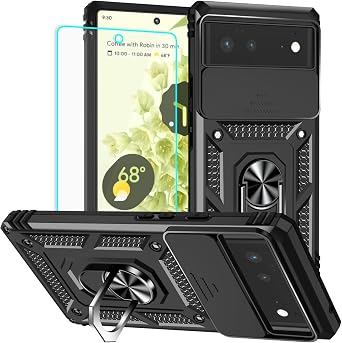 for Pixel 6 Case with Screen Protector [Military Grade 20ft. Drop Tested] Ring Shockproof Protective Phone Case for - Google Pixel 6 Black
