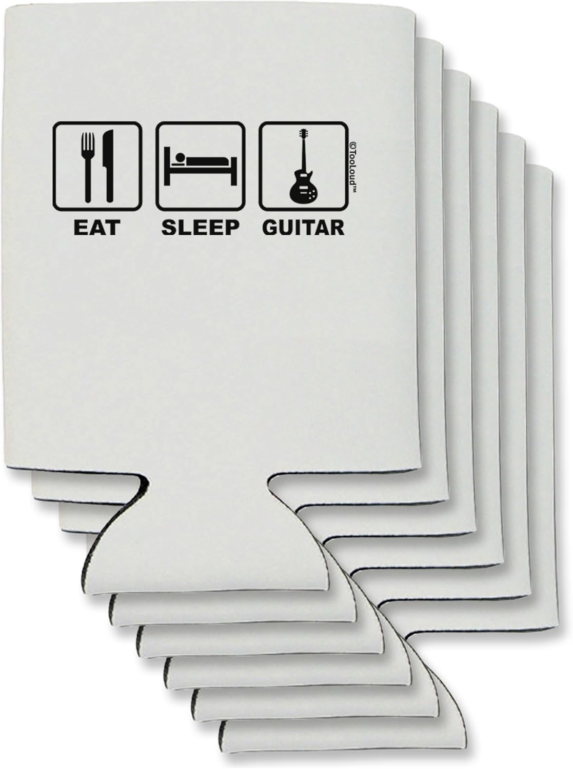 TooLoud Eat Sleep Guitar Design Can/Bottle Insulator Coolers - 6 Pieces