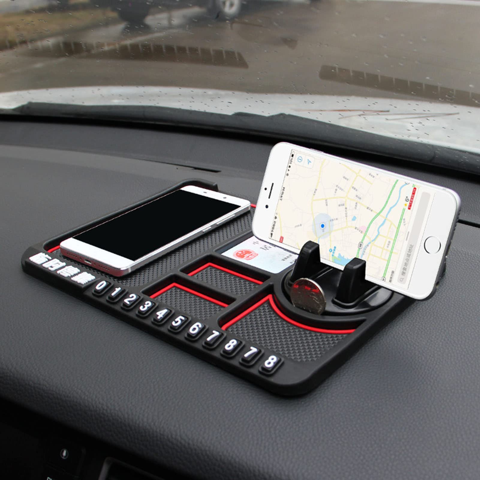 KIMISS Świecąca w Ciemności Mata do Telefonu na deskę rozdzielczą Samochodu Uniwersalna Podkładka Antypoślizgowa do Samochodu Wielofunkcyjna Karta Parkingowa Uchwyt Samochodowy na Telefon Mata deskę