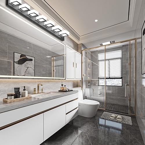 Miniatura 47 de Ralbay - Lámpara LED moderna y negra para tocador de baño, con 3 luces, accesorios de iluminación de pared de baño de acrílico Luz blanca