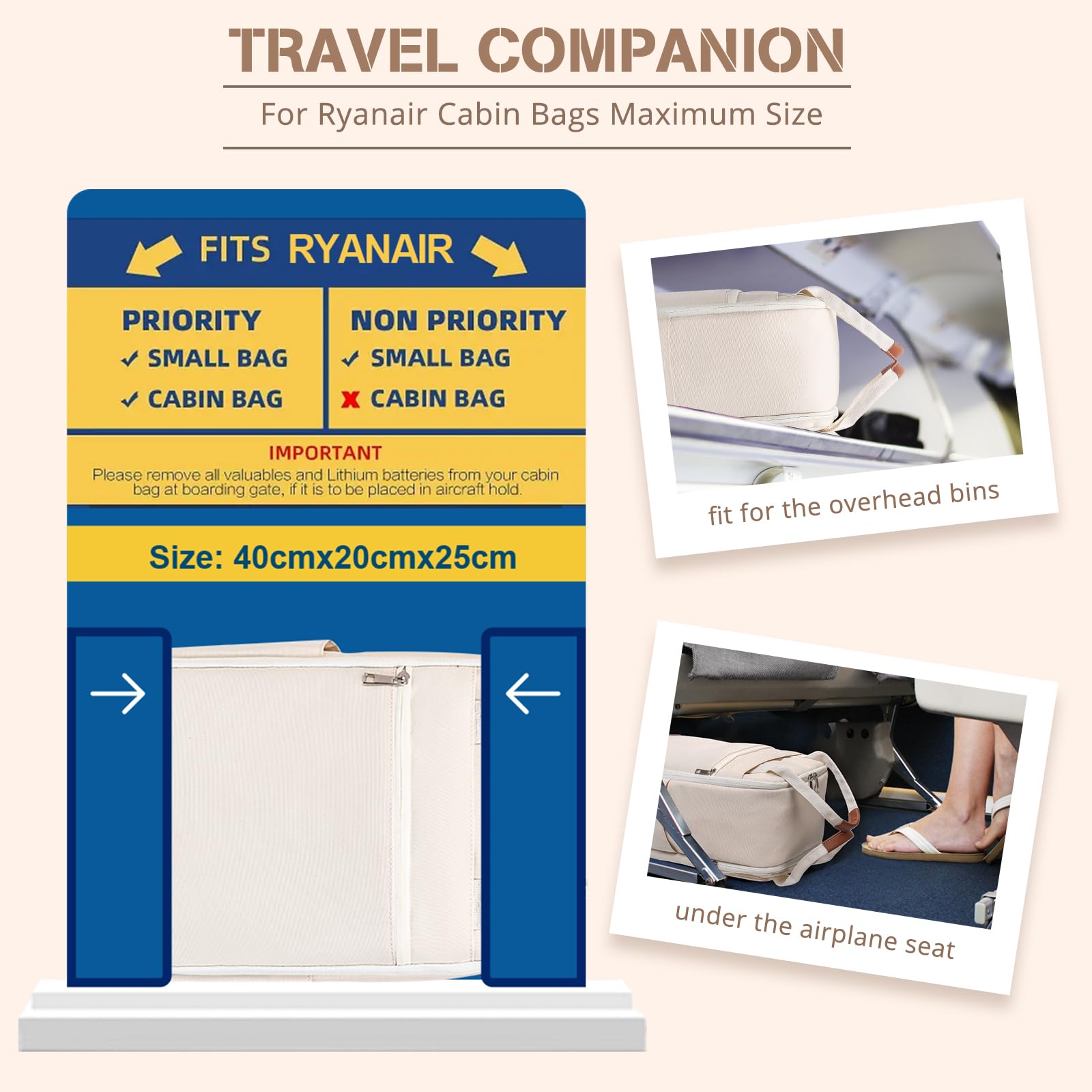 Hayayu Zaino Per Ryanair 40x20x25 Zaino Da Viaggio Aereo Bagaglio a Mano 40x20x25 Per Ryanair Donna Uomo Borse Da Cabina 20L Zaino per Laptop 14 Pollici Con Tasca Antifurto Fibbia Toracica