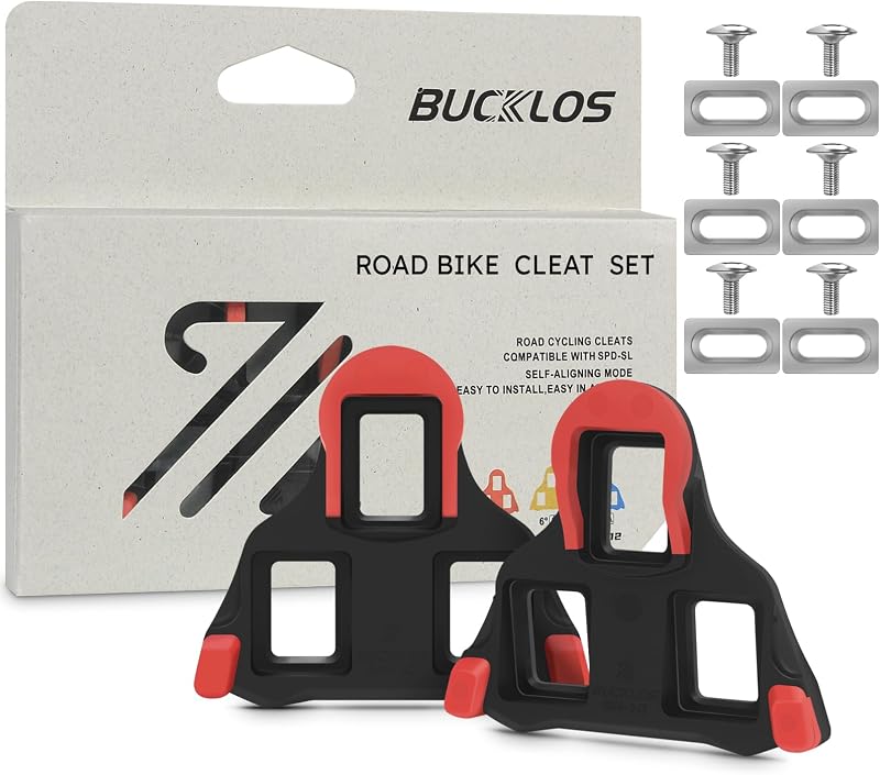 BUCKLOS Road Bike Cleats Compatible with SPD-SL Pedals Fit Cycling Shoes | Adjustable 3 hole 0/2/6-degree float Float Replacement Cleats for Indoor & Outdoor Bicycle Training BH10/BH11/BH12
