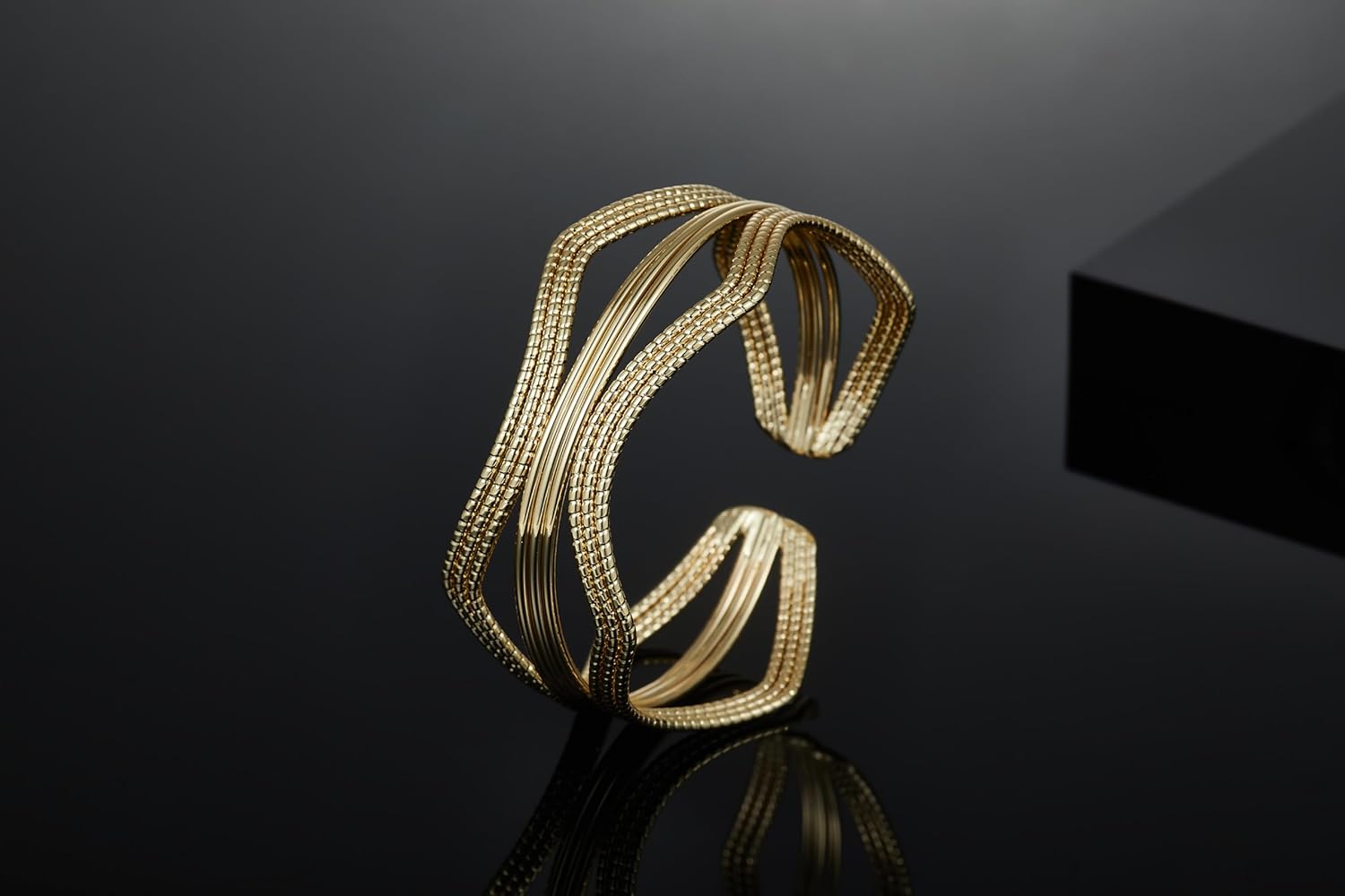 Valentine's Day Gift Ideas 14K Gold Plated Chunky Cuff Bracelet For Women,Adjustable Bendable Cuff Bracelets Boho Bangle,Gift for Girlfriend Wife - Image 3