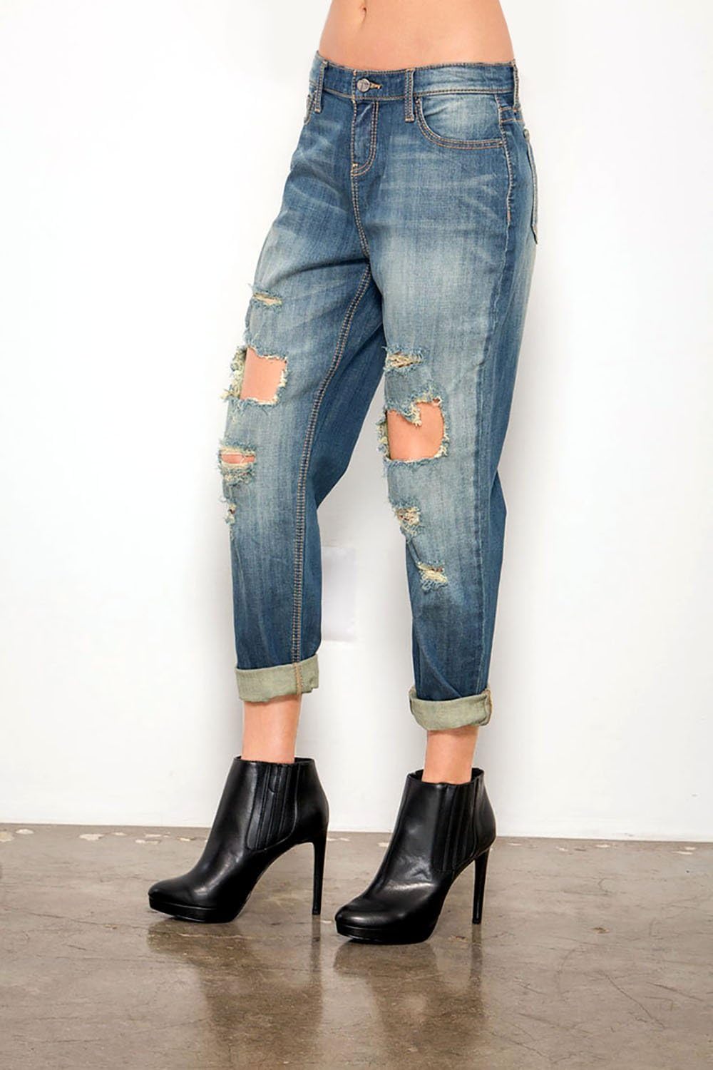 Standards & Practices Women's Stretch Denim Distressed Boyfriend Premium Jeans