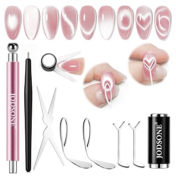 JODSONE Cat Eye Magnet Set for Nails, Heart Cat-Eye Magnets Tool,3 in 1 Cylinder Cat Eye Magnet with Ball Magnets, Magnetic Nail Art Pen, French & Black Hole Nail Magnet Guides for Cat-Eye Nail Effect