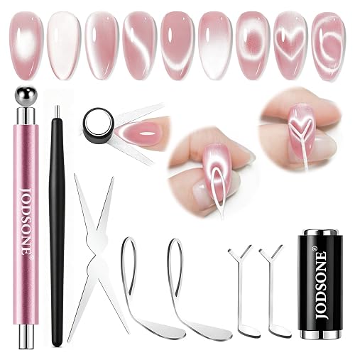 JODSONE Cat Eye Magnet Set for Nails, Heart Cat-Eye Magnets Tool,3 in 1 Cylinder Cat Eye Magnet with Ball Magnets, Magnetic Nail Art Pen, French & Black Hole Nail Magnet Guides for Cat-Eye Nail Effect