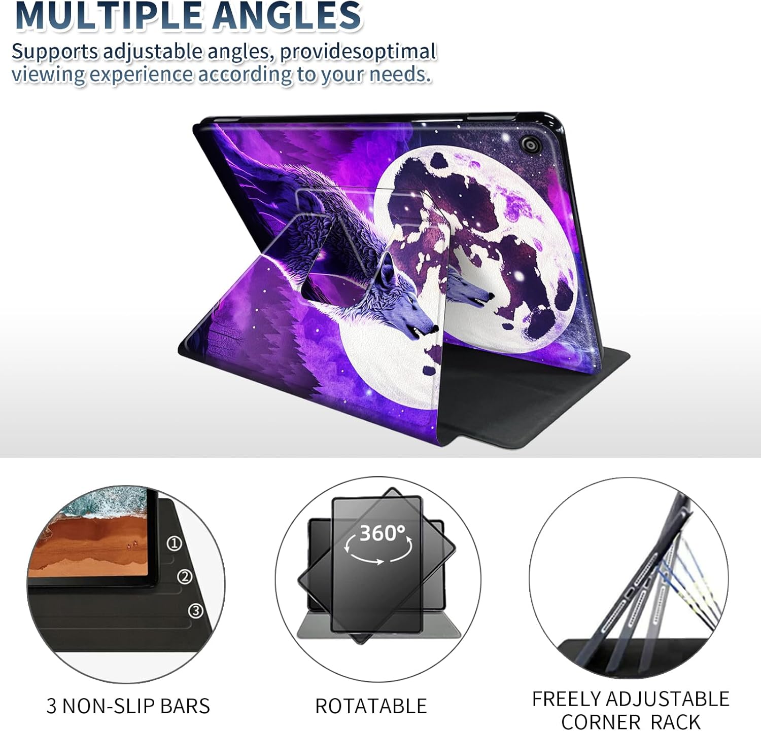 for Amazon Fire Max 11 Tablet Case (13th Generation,2023 Release),360 Degree Rotating Folio Stand Leather Smart Cover for Kindle Fire Max 11 inch 13th Gen-Purple Wolf Full Moon