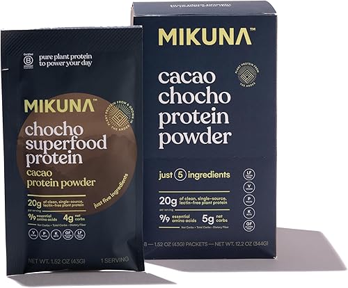 Mikuna Chocho Superfood Protein, proteína en polvo a base de plantas, paquetes de viaje, vegano, sin gluten, 0.11 oz de carbohidratos netos o menos,