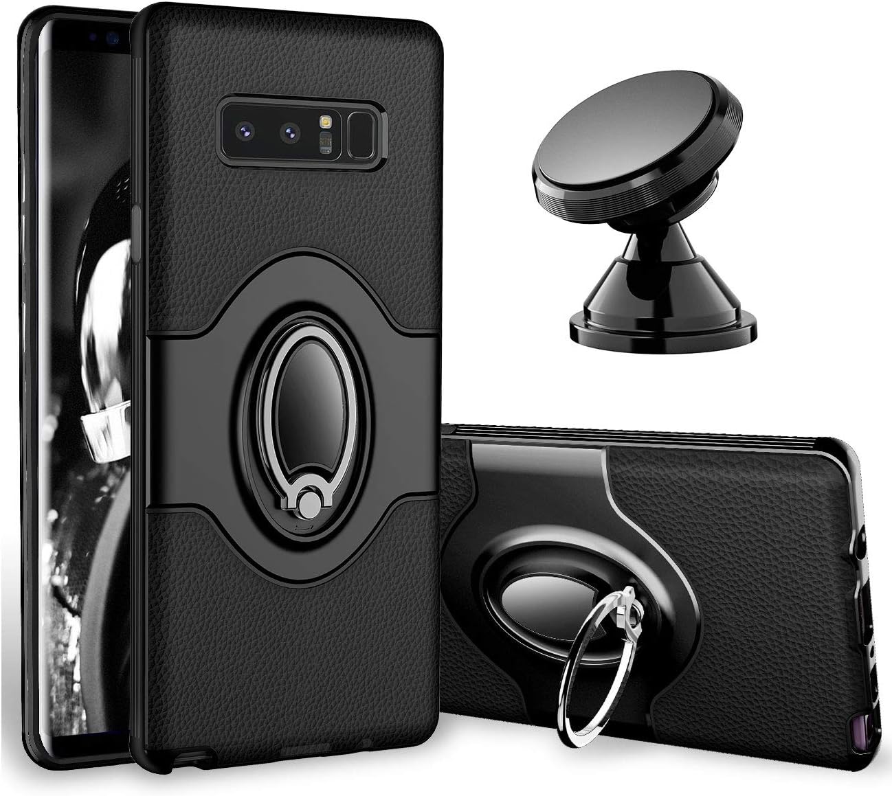 eSamcore Galaxy Note 8 Ring Holder Case + Magnetic Car Mount [Black]