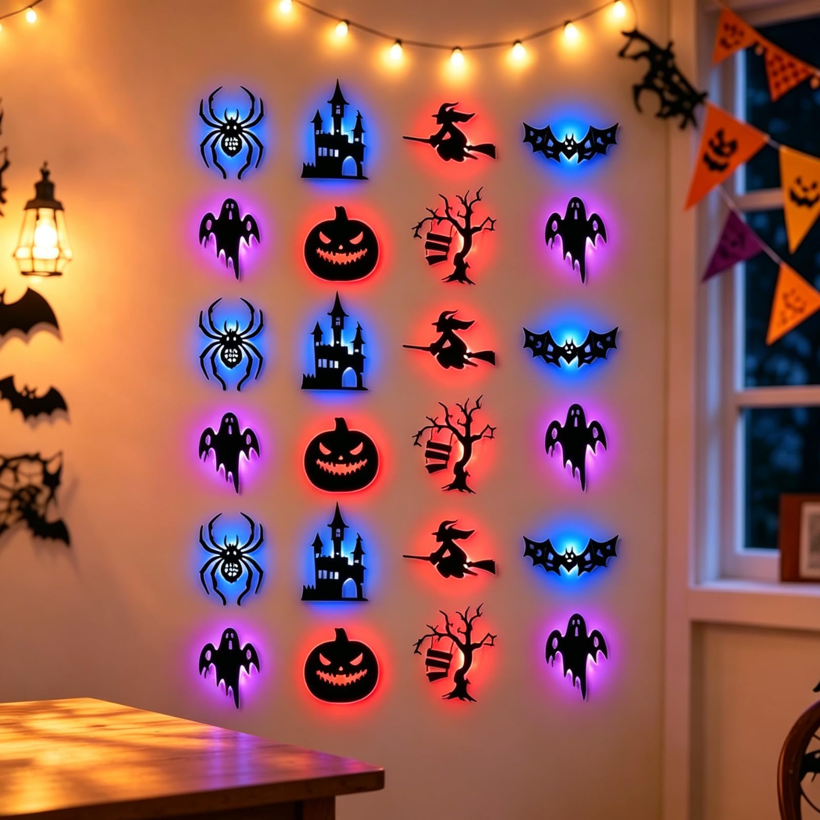24 Pack Halloween LED Silhouette Wall Light Stickers Decor Set