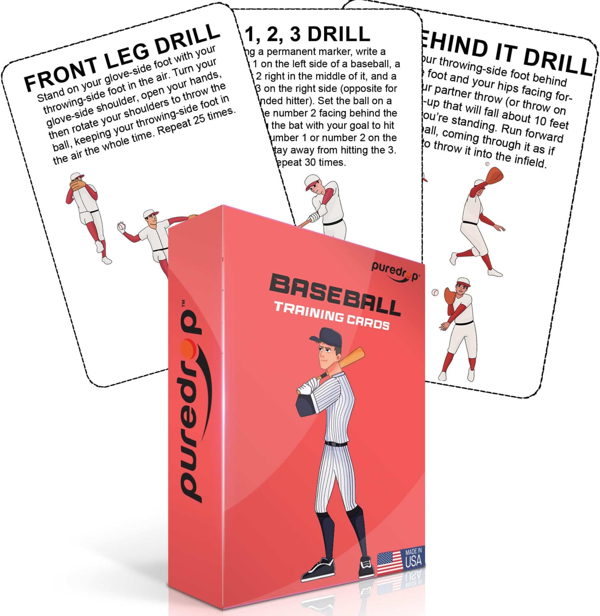 Baseball Softball Training Equipment Aid Coach Cards: Training Drills for Practice. Exercises and Workout at Home. Activity Toys for Kids, Youth Beginners Hitter Catch Pitching Trainer Pitch