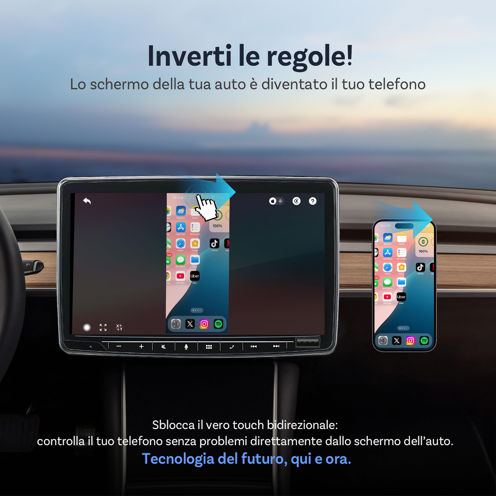 [Novità 2025] OTTOCAST Mirror Touch, Adattatore CarPlay Wireless con Controllo Touch Bidirezionale, Funziona con iPhone 15+ e Telefoni Android con Funzione DP per Auto con CarPlay Cablato di Fabbrica