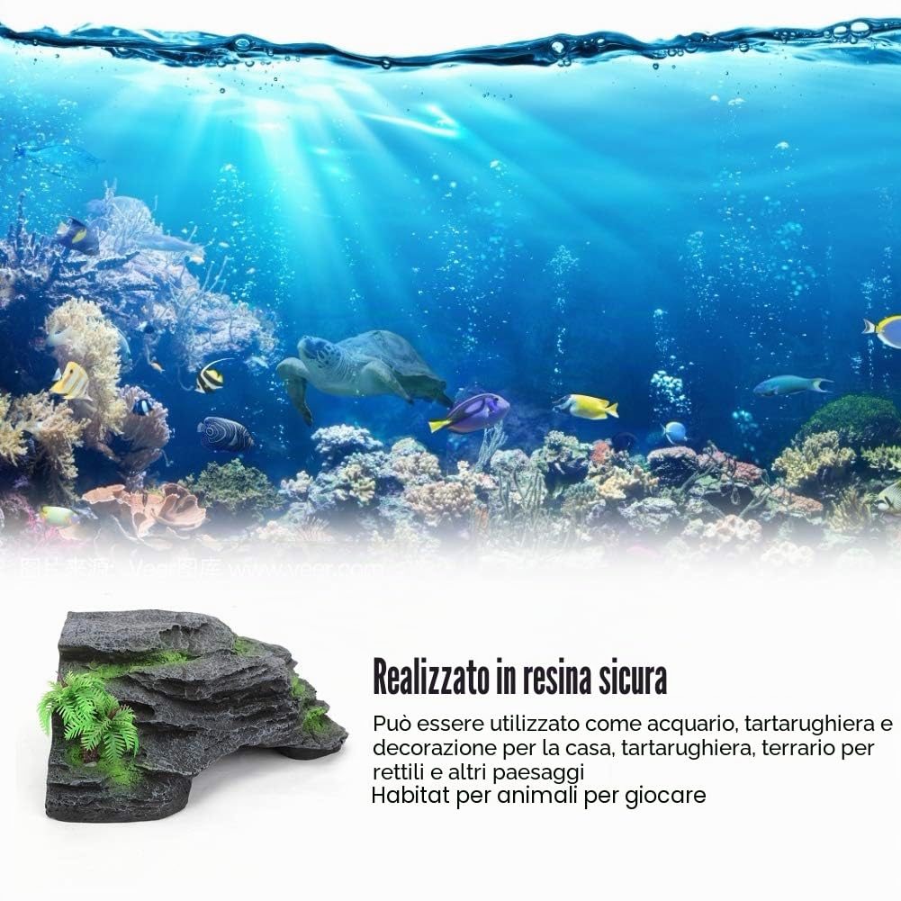 Fdit Grotta Galleggiante per Tartarughe, Piattaforma in Resina Artificiale, Decorazione Acquario, Isola per Rettili, Ornamento Serbatoio di Pesce