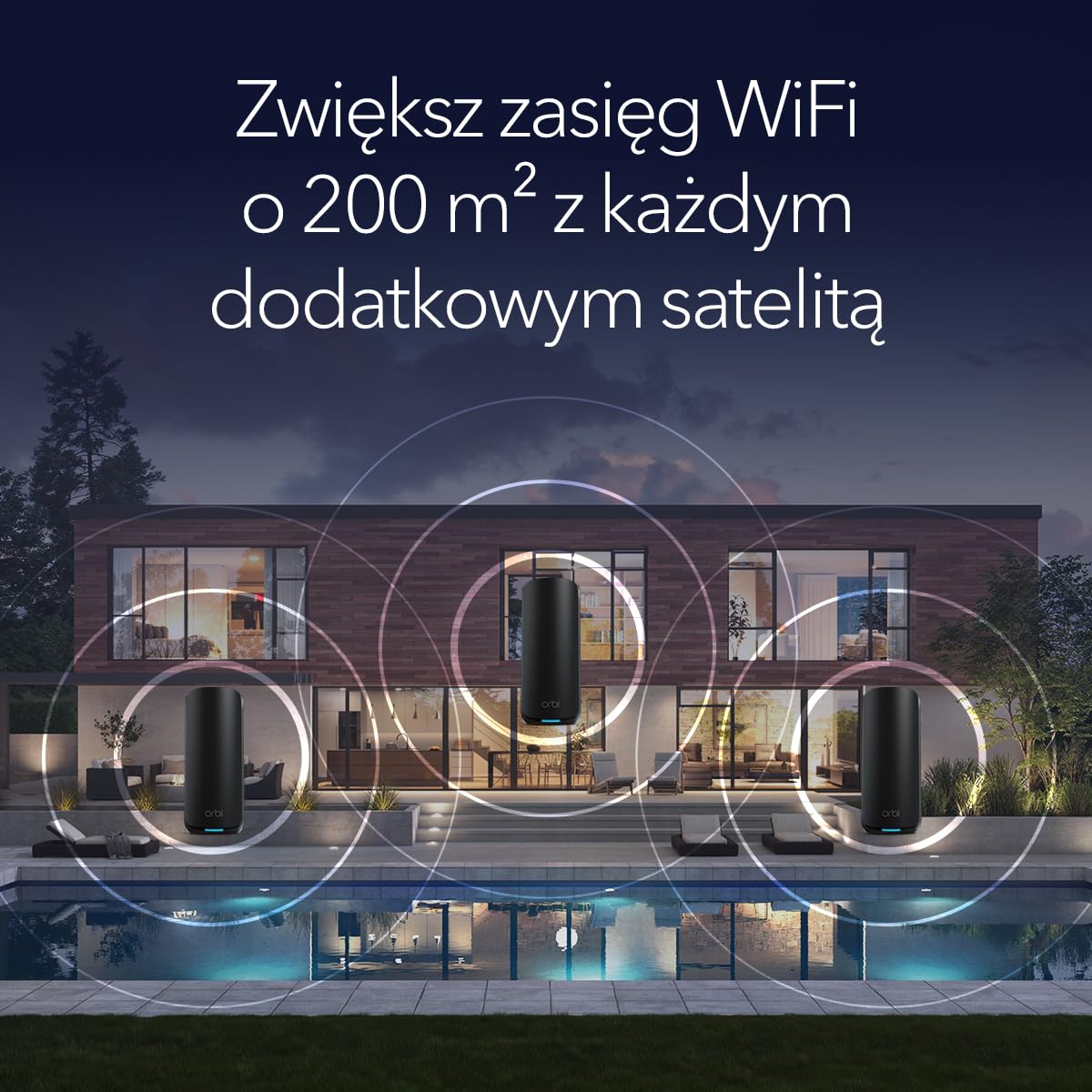 NETGEAR Orbi Trzypasmowy dodatkowy satelita typu mesh WiFi 7 serii 870 (RBE870B) – współpracuje z Orbi RBE873B – zwiększa zasięg o 200 m2 – BE21000 802.11be (do 21 Gb/s), czarny