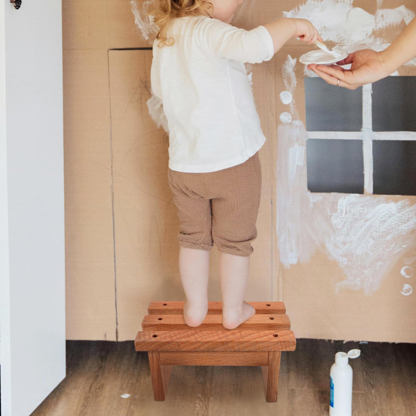 HOLIDYOYO Heavy Duty Padded Foot Stool Small Stool for Boys and Girls Step Stool Wood Constructi