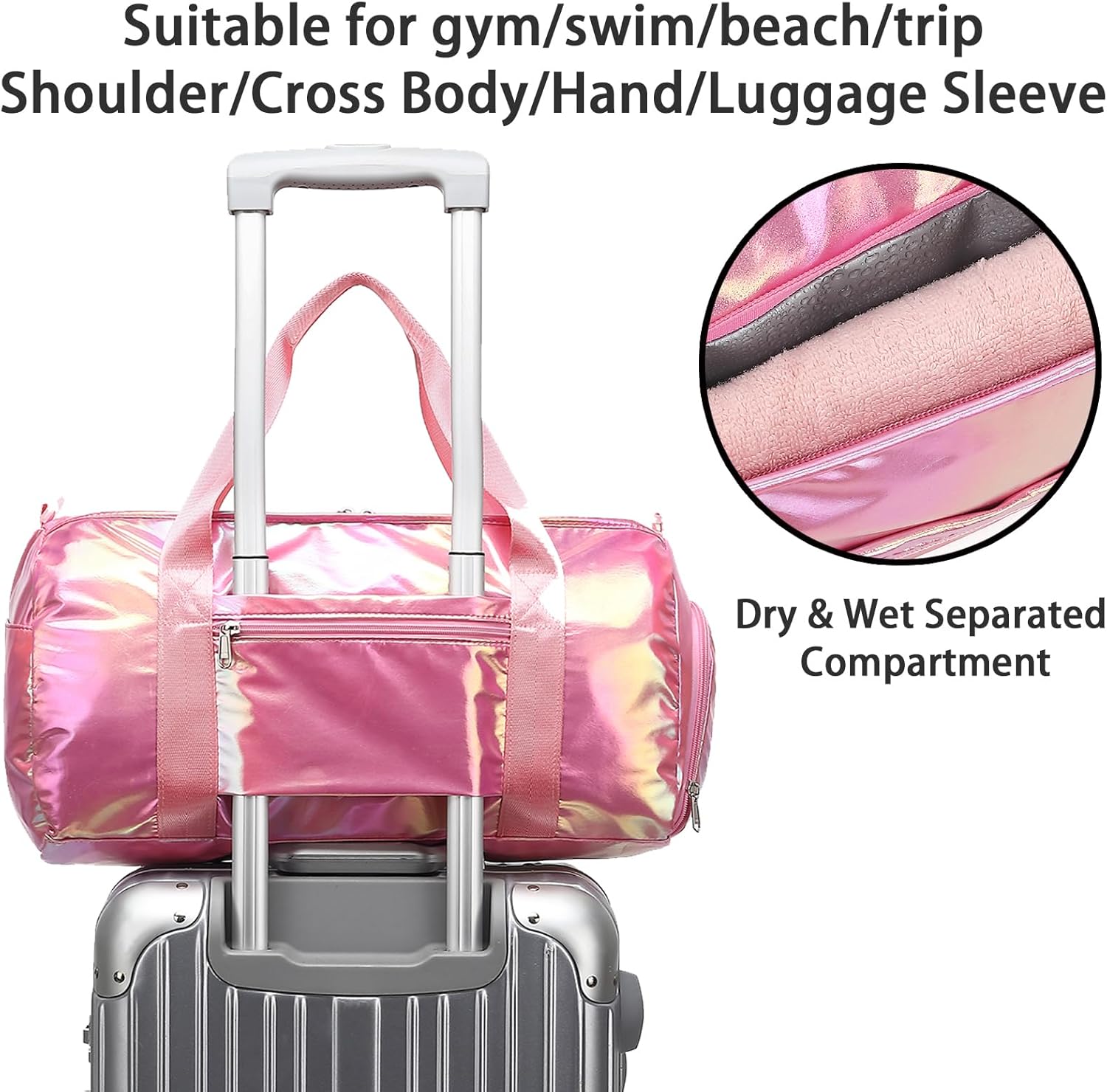 Gym Bag Sports Duffle Bag with Wet Pocket Weekender Overnight Bag with Waterproof Shoe Pouch and Air Hole for Girls Kids Women Travel Foldable Bag - Image 3