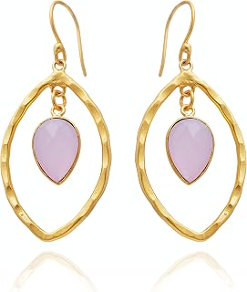 Veracity Jewelry Rose Quartz Handmade Earrings For Women - 18K Gold Plated January Birthstone Gift For Her Costume Jewelry Earrings - Gold Filled Stunning Beautiful Rose Quartz Gemstone Handmade Gift Fashion Jewelry For Girls - VE-524