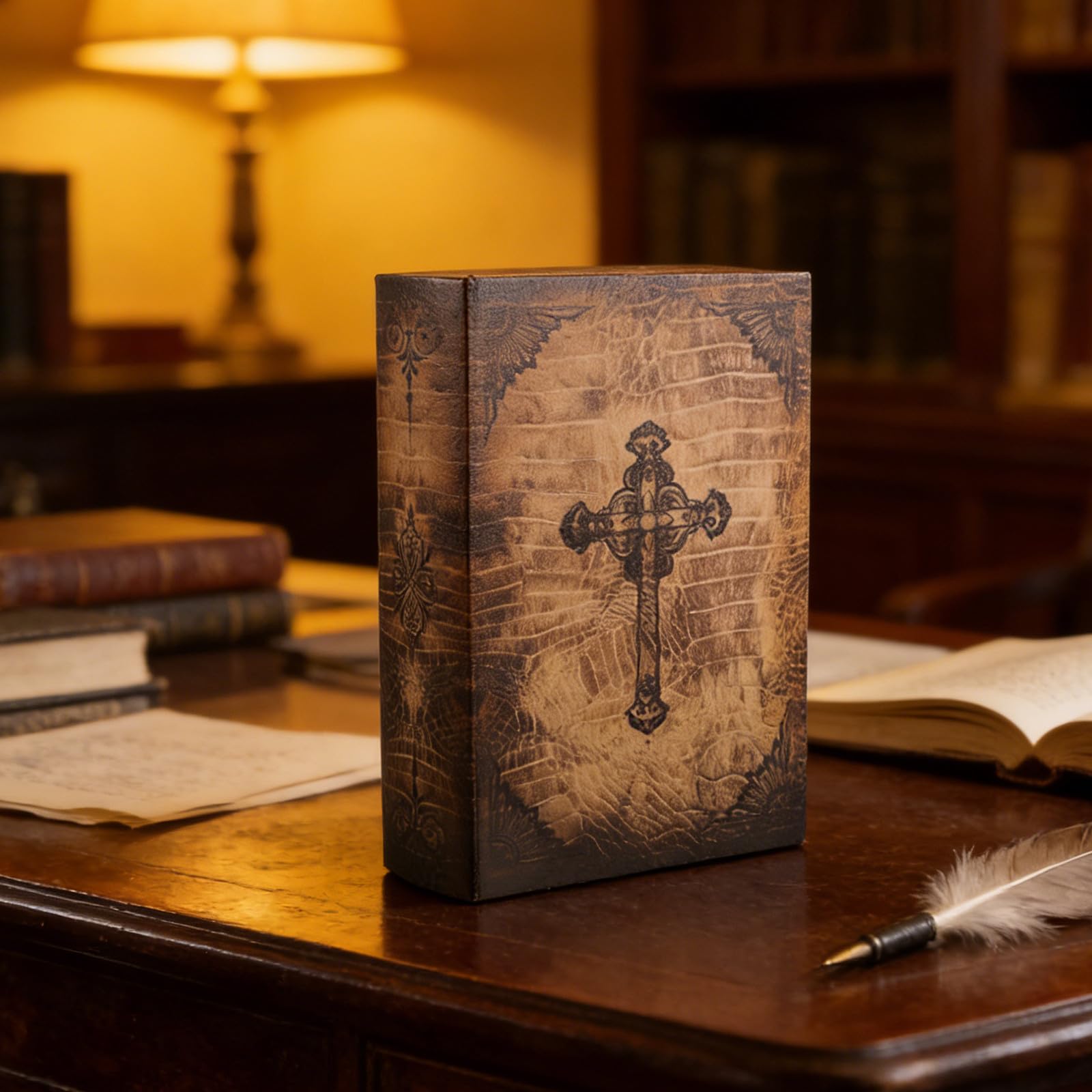 Książka dywersyjna: zabytkowe drewniane pudełko do przechowywania ksiąg biblijnych - ozdobne pudełko na pamiątki w formie Biblii - realistyczna półka na książki z ukrytą przegródką na