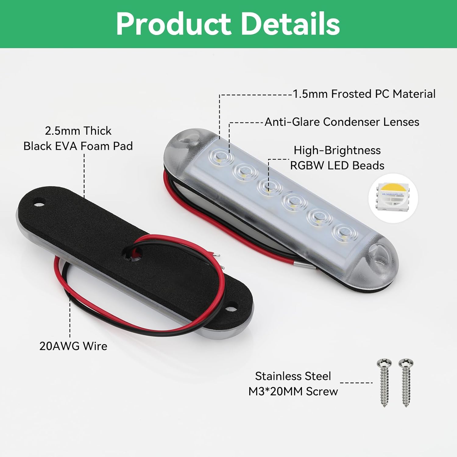 RGBW Boat LED Courtesy Light 12V 4PCS, 4 Inches Marine Courtesy Light Strip, IP67 Waterproof Boat Interior Cabin Lighting for Pontoon Sailboat Bass Yacht Kayak
