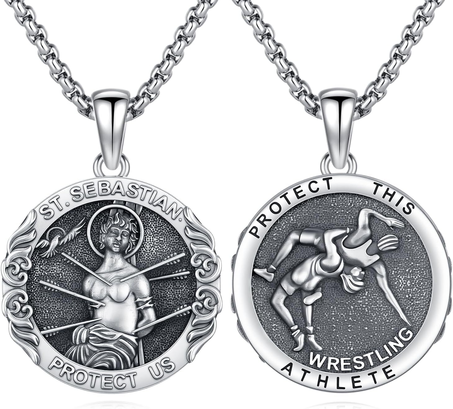 Hagkew Patron Saint Necklace 925 Sterling Silver Amulet Medal Protection Pendant Religion Jewelry for Men Women With Stainless Steel Chain and Gifts Box