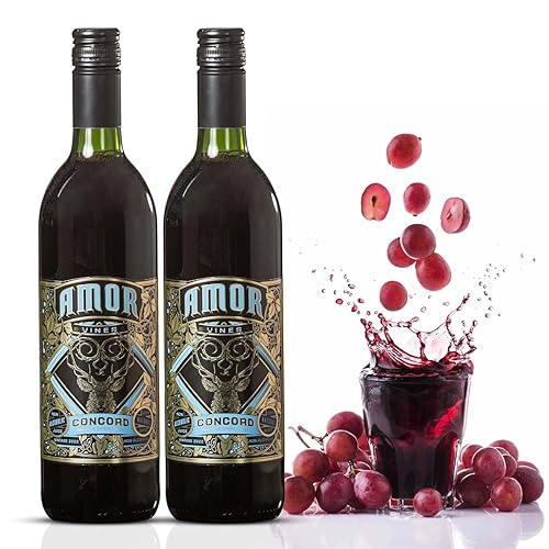 Amor Vines - Zumo de uva sin filtrar prémium  Ingredientes de uva Concord 100 % puros, botella de vidrio de 25.4 fl oz, paquete de 2, alternativa al