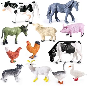SIENON 12Pcs Mini Farm Animal Figurines, Realistic Plastic Barn Animals Figures Playset, Miniature Farmyard Toys for Kids Toddlers Educational Learning Birthday Cake Decoration Party Favors