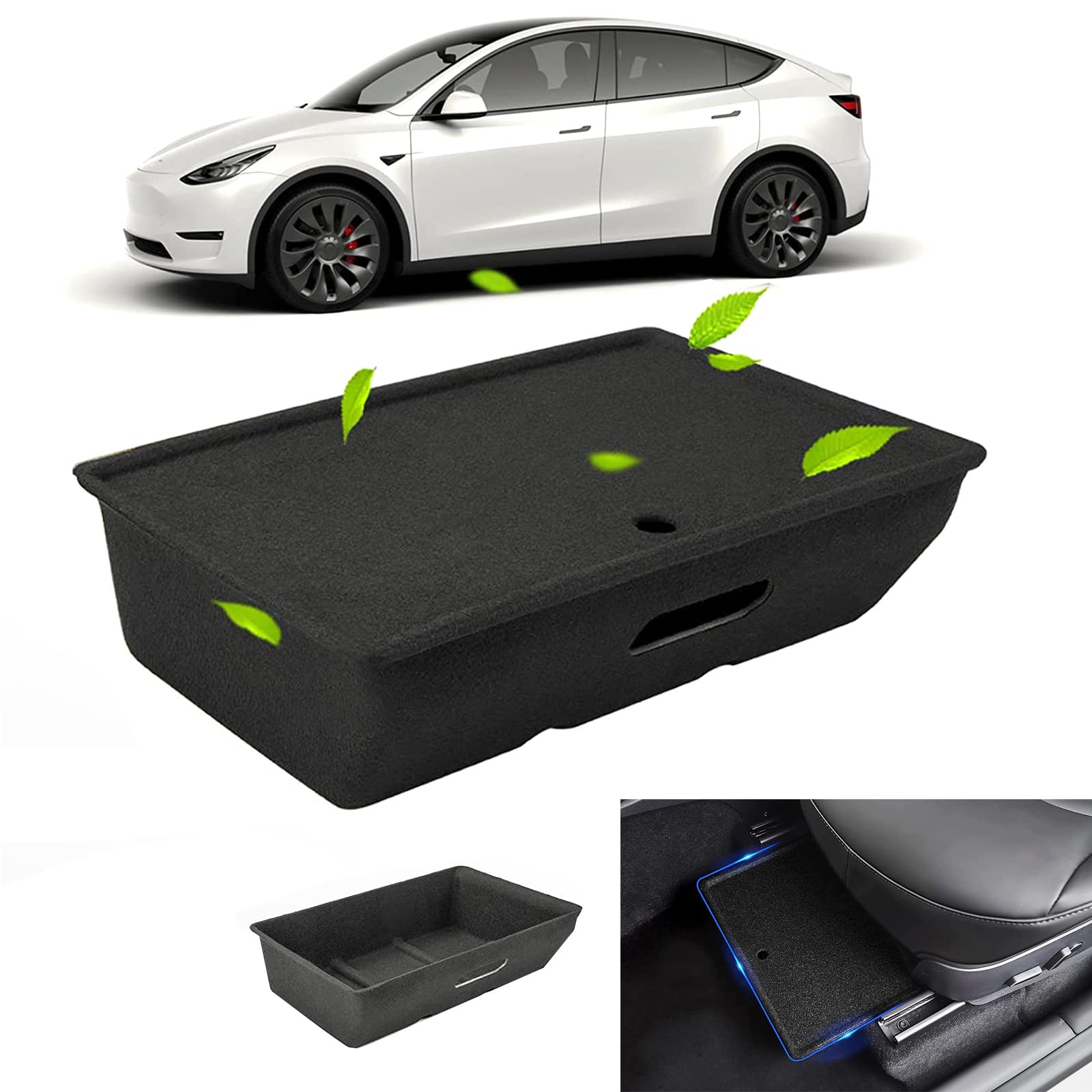 IS MUHE Tesla Model Y 2023-2020 Under Seat Storage Box Organizer with Lid, Felt Texture Hidden Storage Tray Box Bins Fit Tesla Model Y Accessories (1 Piece