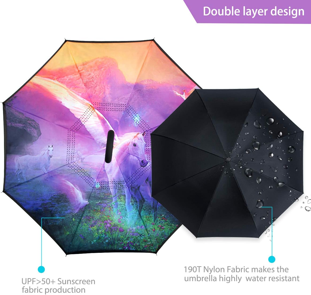 ZOMAKE Inverted Umbrella, Double Layer Reverse Umbrella Large Inside Out Umbrella with UV Protection, Windproof Upside Down Umbrellas for Women with C-Shaped Handle