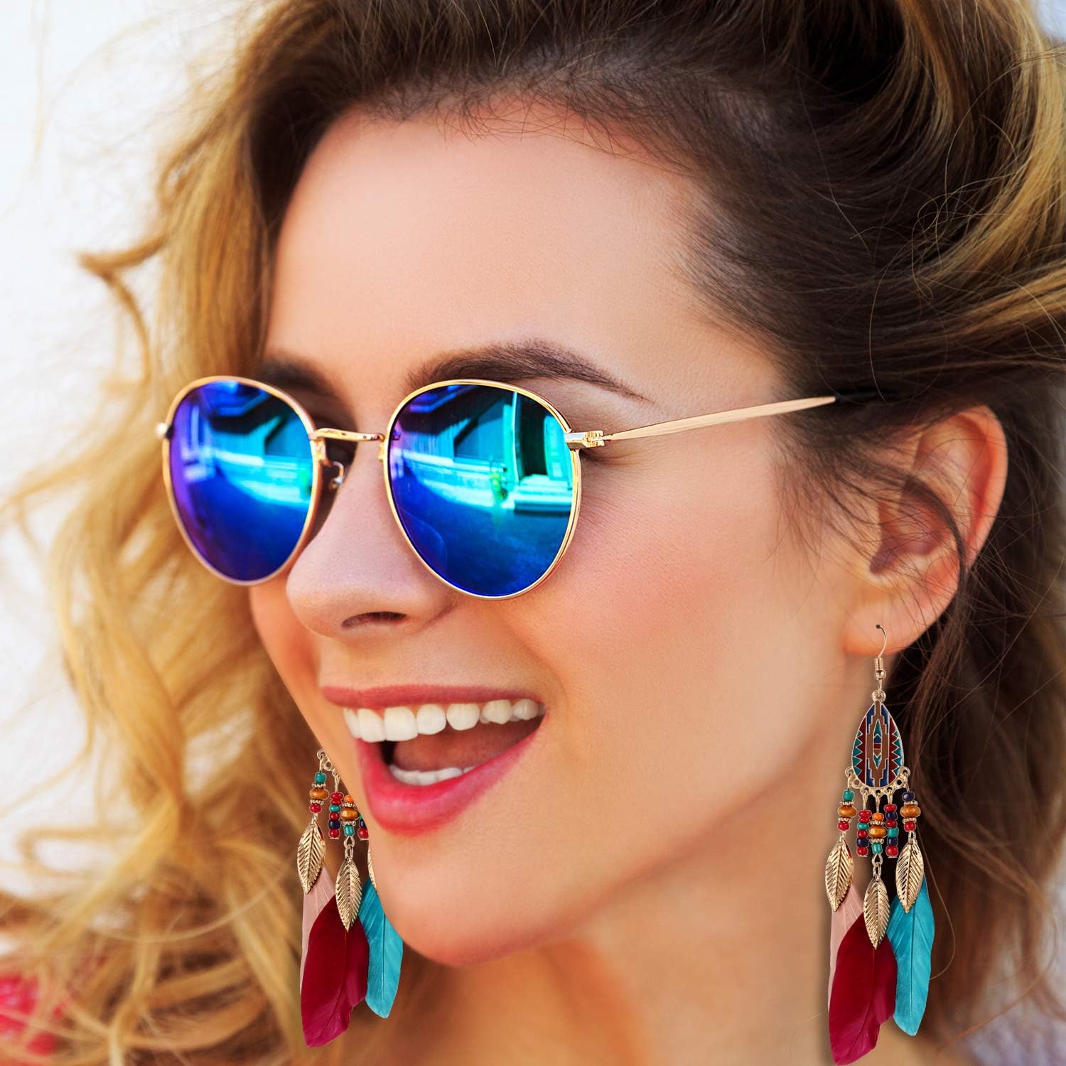 6 Pairs Women Faux Feather Earrings Dream Catcher Bohemian Fringe Tassel Long Drop Dangle Earrings Set with Design for Women - Image 6