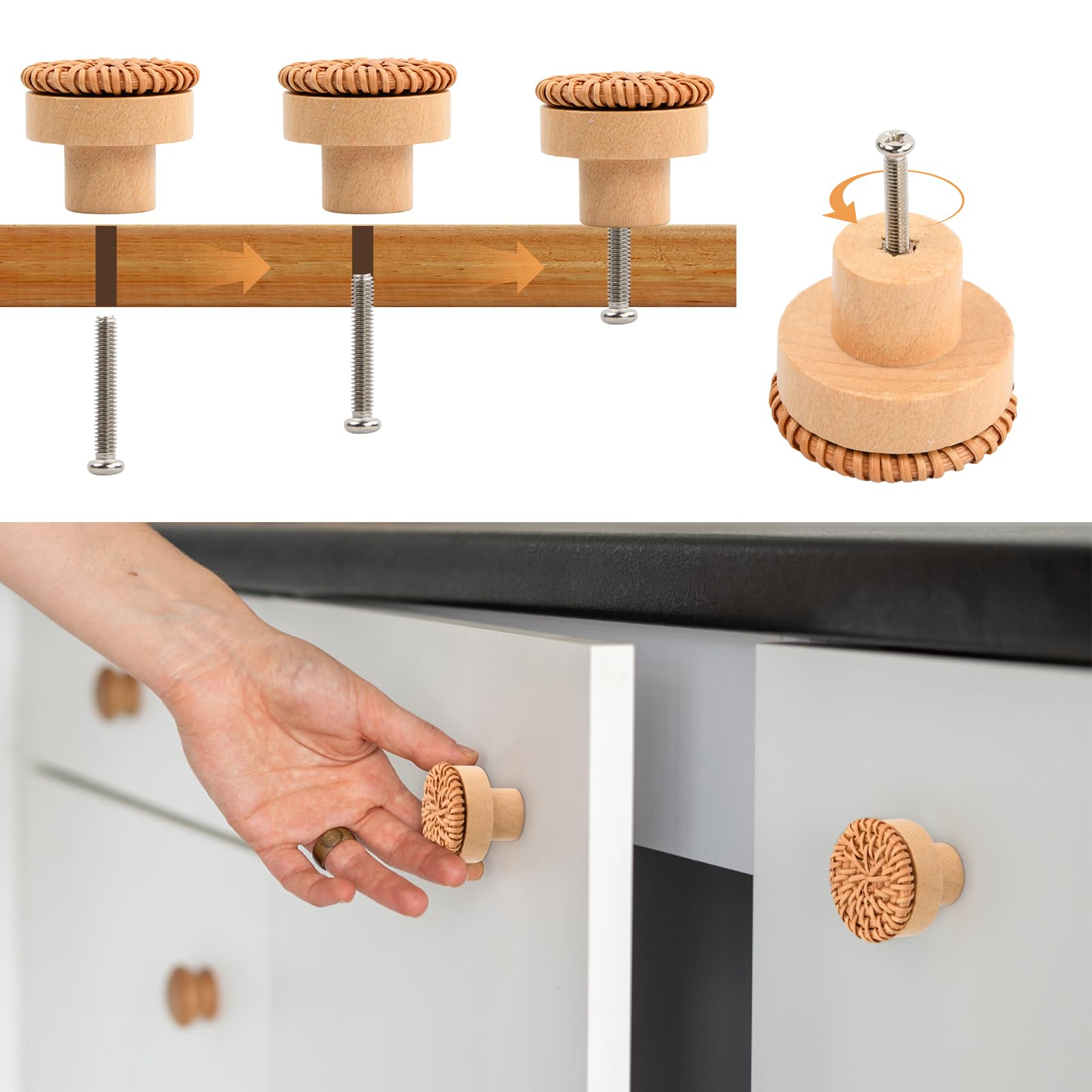 Pomelli per Mobili in Legno, 8 Pezzi Rotondi Maniglie Pomelli Della Mobilia del Rattan, con Viti per la Armadi Cassetti Comodino Cucina Soggiorno Stanza dei Bambini