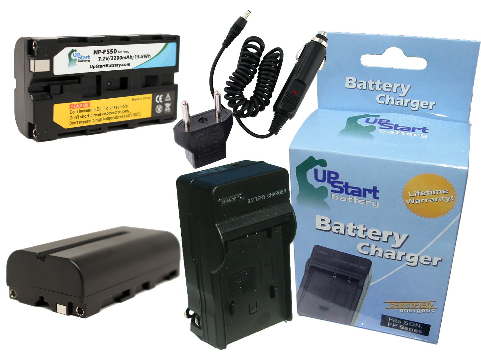 2 Pack - Replacement for CN-160 Battery + Charger with Car & EU Adapters - Compatible with CN-160 LED Video Light Battery and Charger (2200mAh 7.2V Lithium-Ion)