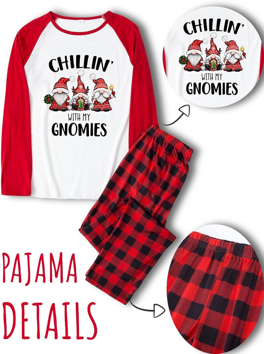 Matching Christmas Pajamas for Family/Couples, Plaid Pants with Christmas Tree Printed Tops Sleepwear, Xmas PJs Sets - Image 6
