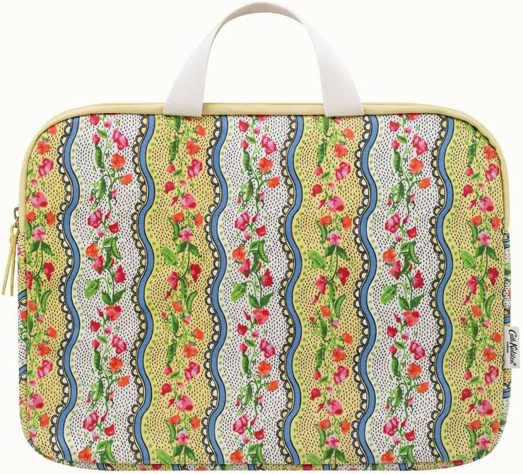 Cath KidstonLondon Womens Ladies Girls Sweet Pea Stripe 15" Laptop Sleeve Holder Bag With Handle in Yellow